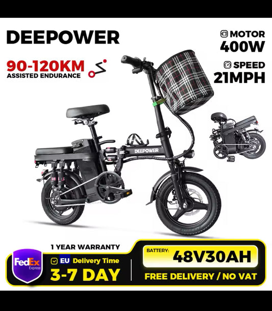 DEEPOWER K300 Electric Bike for Adult, 21MPH Folding Ebike, Mini Electric Bicycle, 3 Levels Assist, Multi-Shock Ebike,400W Motor